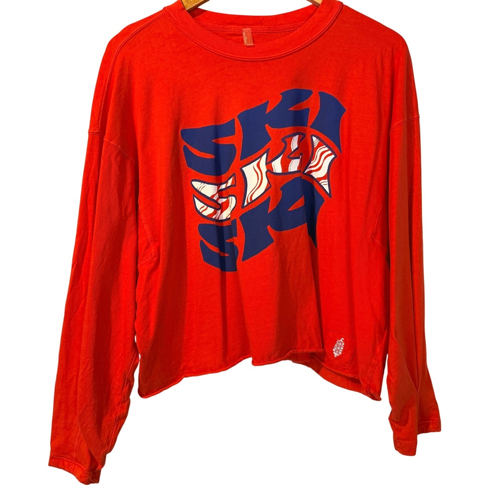 Free People Movement‎ Ski Graphic Long Sleeve Cropped T-Shirt M Winter Boho